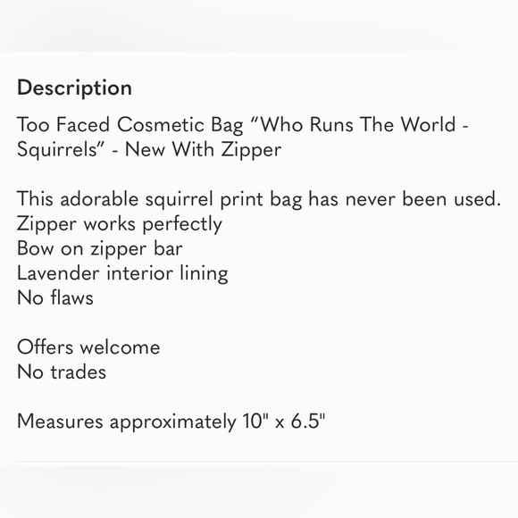 Too Faced Squirrel Make Up Bag NWT - Picture 6 of 6